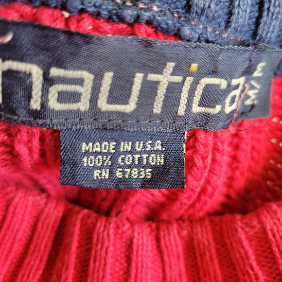 Mens Vintage Nautica Red Knit Sweater Medium Made In USA - Picture 15 of 16